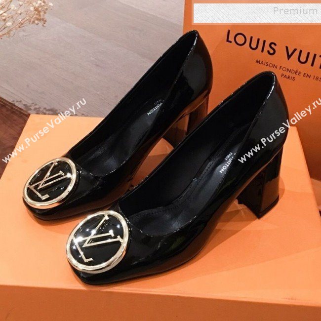 Louis Vuitton Madeleine Patent Calfskin LV Circle Pump Black 2019 (KL-9112811)