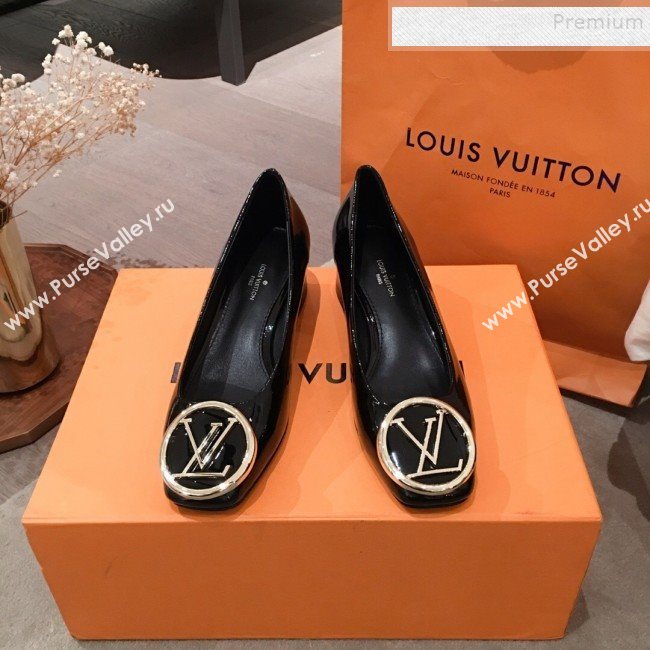 Louis Vuitton Madeleine Patent Calfskin LV Circle Pump Black 2019 (KL-9112811)