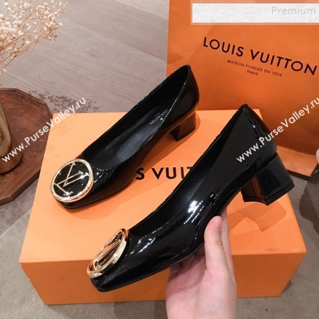 Louis Vuitton Madeleine Patent Calfskin LV Circle Pump Black 2019 (KL-9112811)