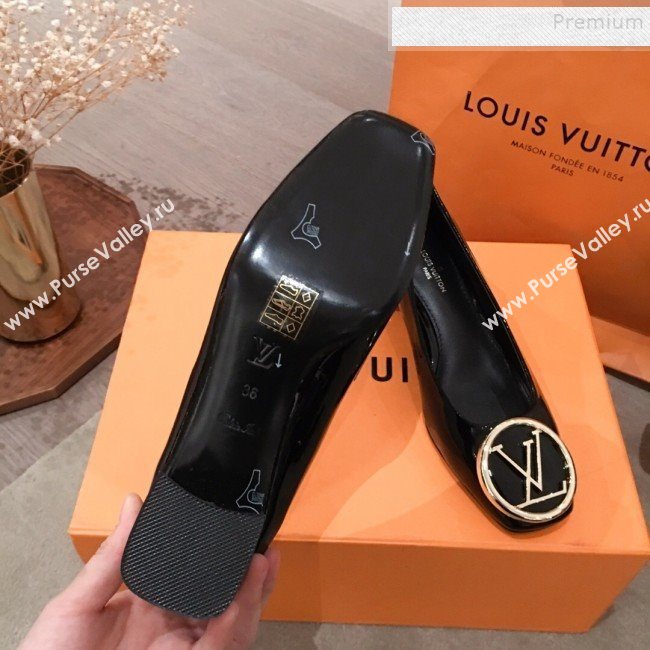 Louis Vuitton Madeleine Patent Calfskin LV Circle Pump Black 2019 (KL-9112811)