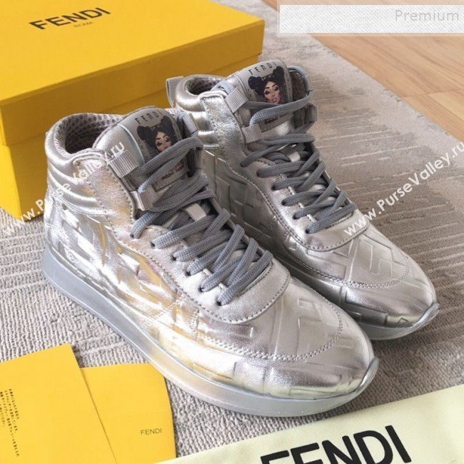 Fendi x Nicki Minaj FF High-top Sneakers Silver 2019 (HQG-9112833)