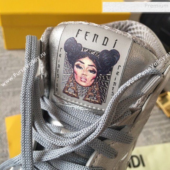 Fendi x Nicki Minaj FF High-top Sneakers Silver 2019 (HQG-9112833)
