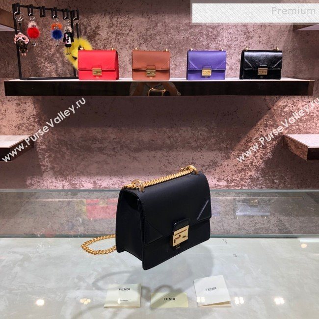 Fendi Kan U Small Calfskin Flap Bag Black/Gold 2019  (AFEI-9112627)