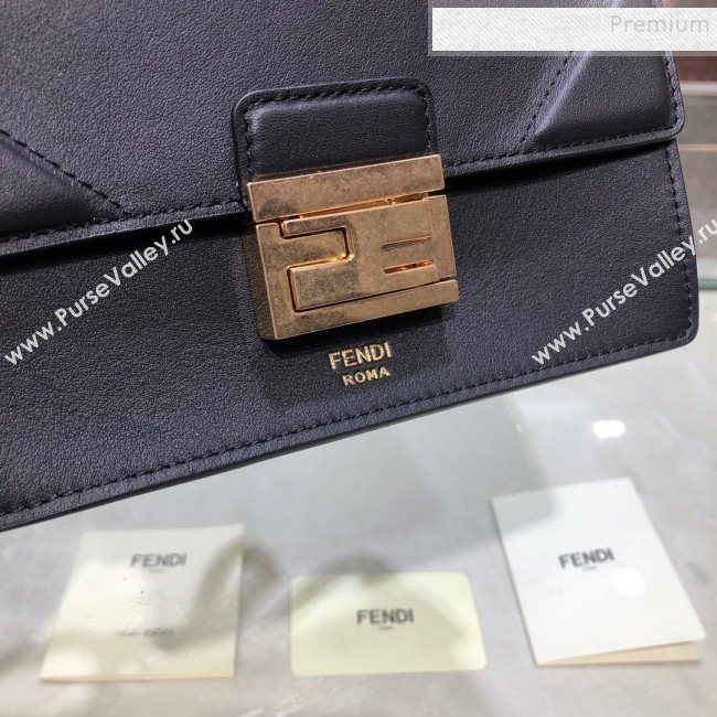 Fendi Kan U Small Calfskin Flap Bag Black/Gold 2019  (AFEI-9112627)