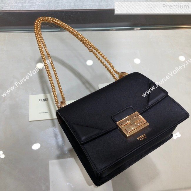 Fendi Kan U Small Calfskin Flap Bag Black/Gold 2019  (AFEI-9112627)
