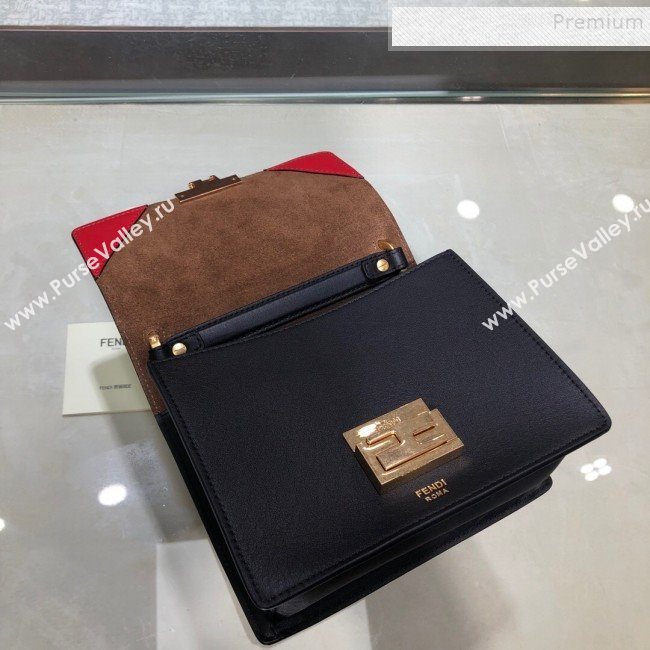 Fendi Kan U Small Calfskin Flap Bag Black/Gold 2019  (AFEI-9112627)