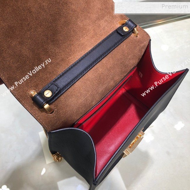 Fendi Kan U Small Calfskin Flap Bag Black/Gold 2019  (AFEI-9112627)