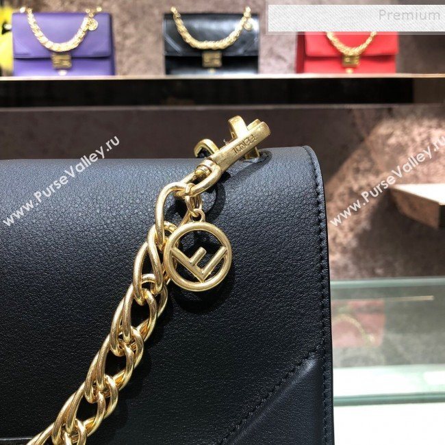 Fendi Kan U Medium Calfskin Flap Bag Black/Gold 2019  (AFEI-9112630)