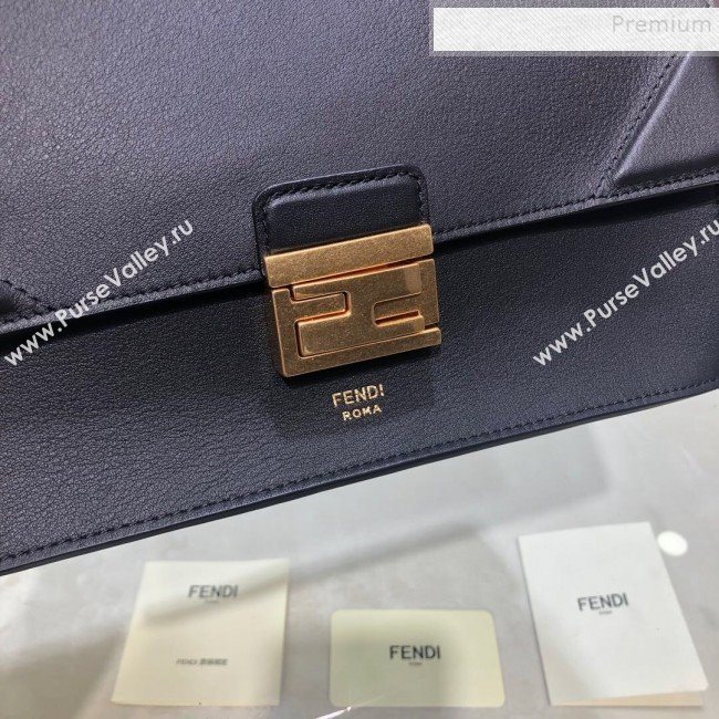 Fendi Kan U Medium Calfskin Flap Bag Black/Gold 2019  (AFEI-9112630)