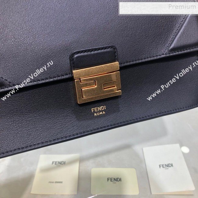 Fendi Kan U Medium Calfskin Flap Bag Black/Gold 2019  (AFEI-9112630)