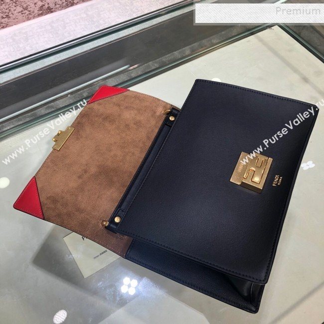 Fendi Kan U Medium Calfskin Flap Bag Black/Gold 2019  (AFEI-9112630)
