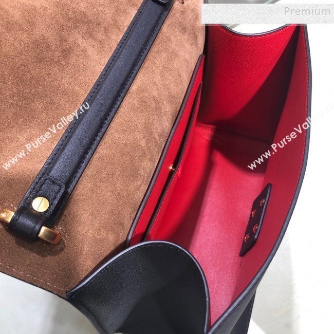 Fendi Kan U Medium Calfskin Flap Bag Black/Gold 2019  (AFEI-9112630)