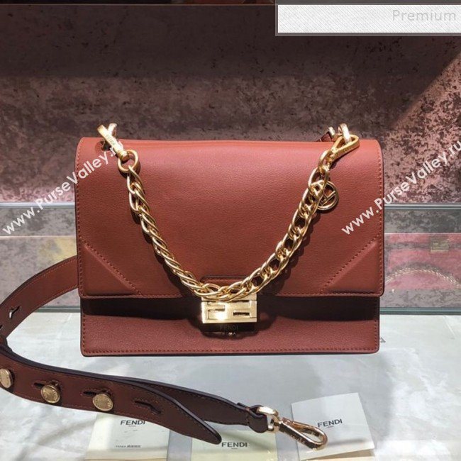 Fendi Kan U Medium Calfskin Flap Bag Rust Brown/Gold 2019  (AFEI-9112631)