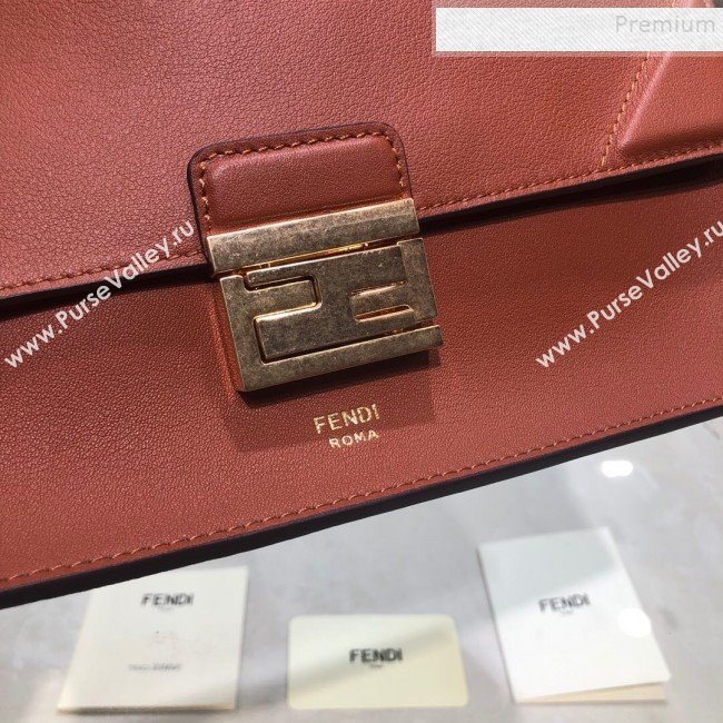 Fendi Kan U Medium Calfskin Flap Bag Rust Brown/Gold 2019  (AFEI-9112631)