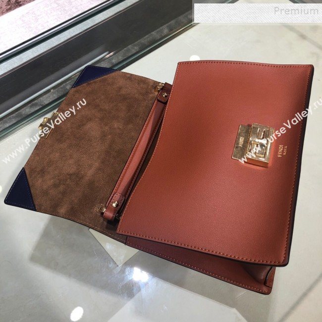 Fendi Kan U Medium Calfskin Flap Bag Rust Brown/Gold 2019  (AFEI-9112631)