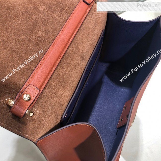 Fendi Kan U Medium Calfskin Flap Bag Rust Brown/Gold 2019  (AFEI-9112631)