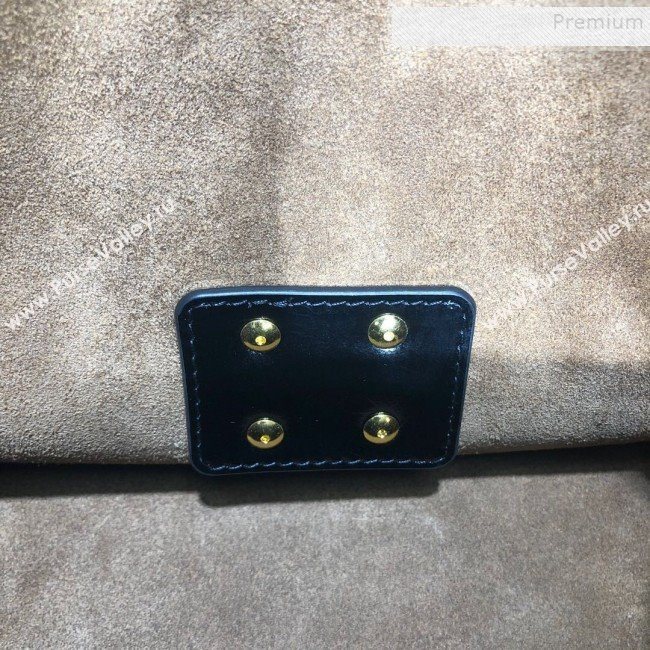 Fendi Kan U Medium Waxed Leather Flap Bag Black/Gold 2019  (AFEI-9112633)