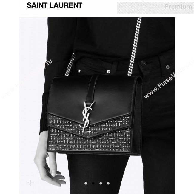 Saint Laurent Medium Sulpice Bag in Studded Leather 532629 Black/Silver 2019 (JUND-9112650)