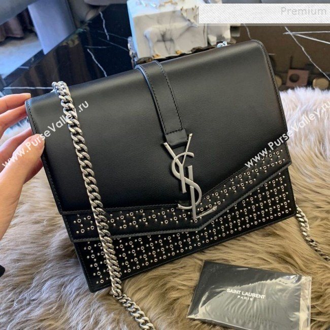 Saint Laurent Medium Sulpice Bag in Studded Leather 532629 Black/Silver 2019 (JUND-9112650)