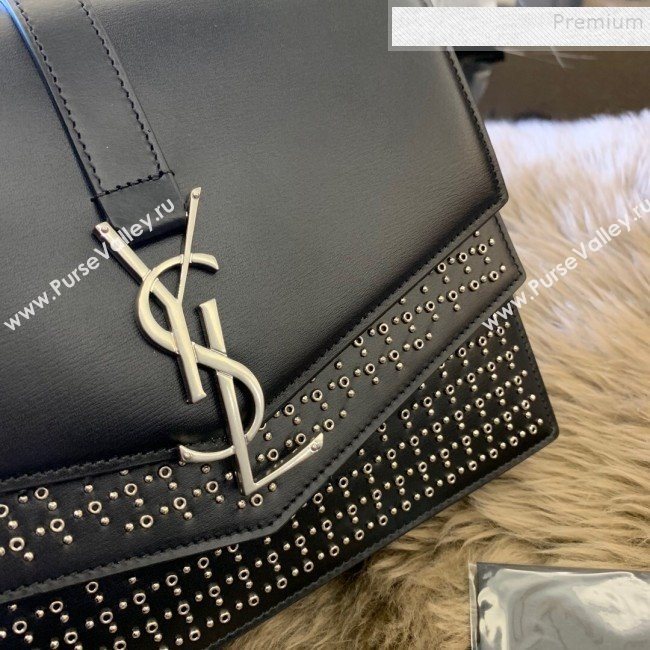 Saint Laurent Medium Sulpice Bag in Studded Leather 532629 Black/Silver 2019 (JUND-9112650)