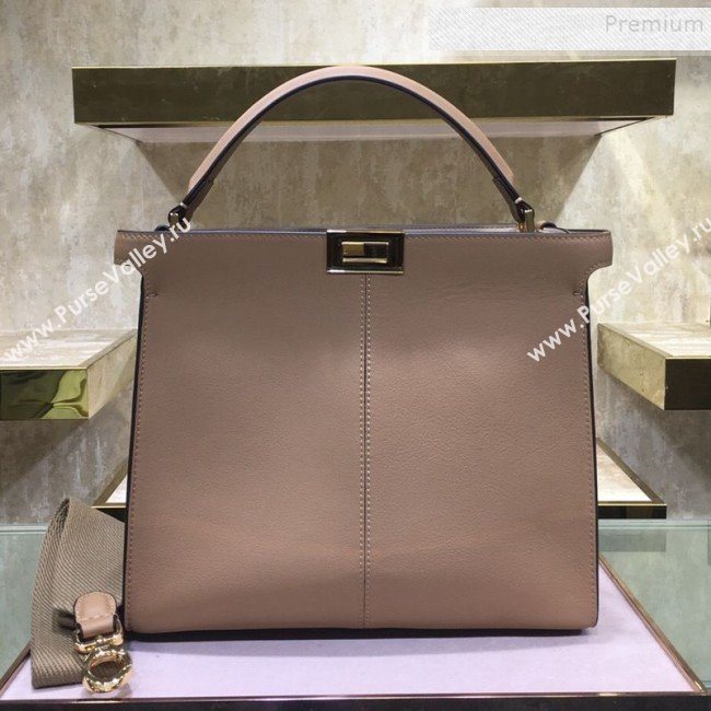 Fendi Peekaboo X-Lite Medium Bag in FF Pocket and Supple Calfskin Nude 2019 (AFEI-9112933)