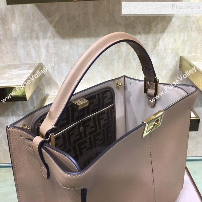 Fendi Peekaboo X-Lite Medium Bag in FF Pocket and Supple Calfskin Nude 2019 (AFEI-9112933)