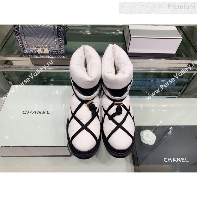Chanel Down Feather Lambskin Fur Quilted Strap Short Boots G35342 White 2019 (XO-9113021)