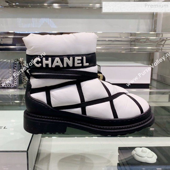 Chanel Down Feather Lambskin Fur Quilted Strap Short Boots G35342 White 2019 (XO-9113021)