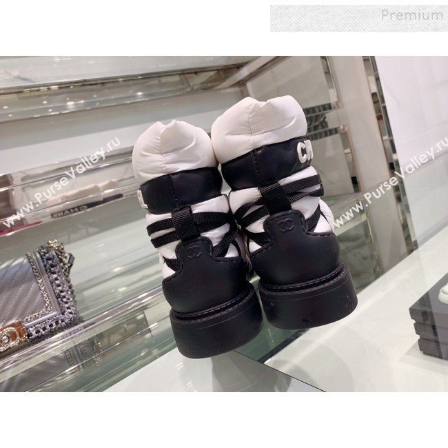 Chanel Down Feather Lambskin Fur Quilted Strap Short Boots G35342 White 2019 (XO-9113021)