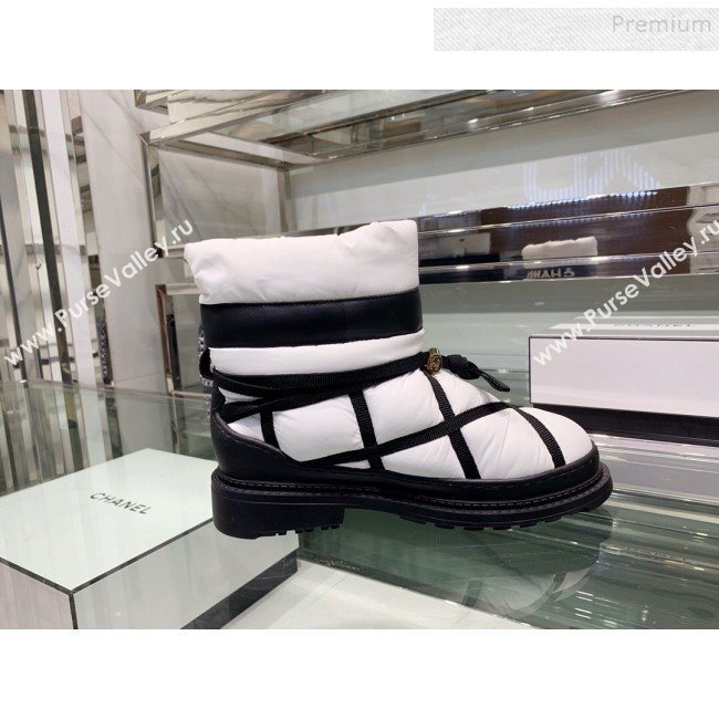 Chanel Down Feather Lambskin Fur Quilted Strap Short Boots G35342 White 2019 (XO-9113021)