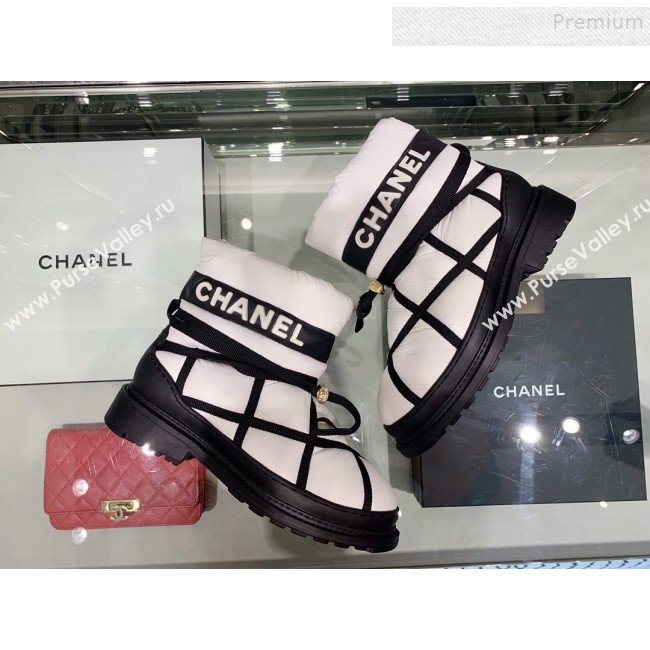 Chanel Down Feather Lambskin Fur Quilted Strap Short Boots G35342 White 2019 (XO-9113021)