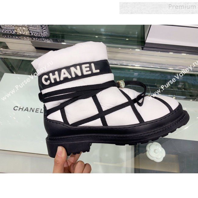 Chanel Down Feather Lambskin Fur Quilted Strap Short Boots G35342 White 2019 (XO-9113021)