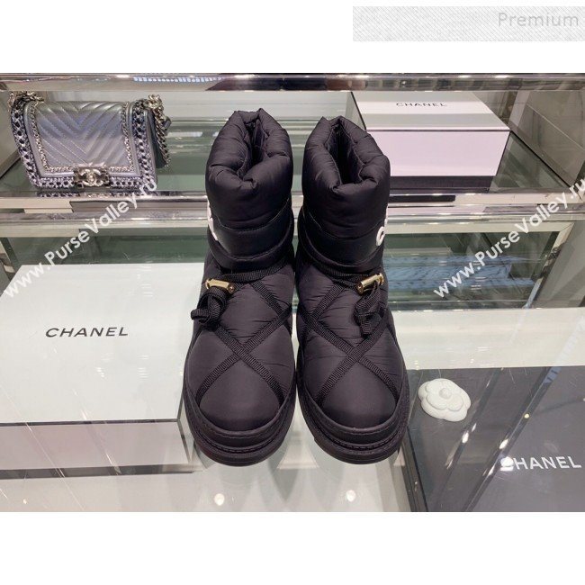 Chanel Down Feather Lambskin Fur Quilted Strap Short Boots Black 2019 (XO-9113022)