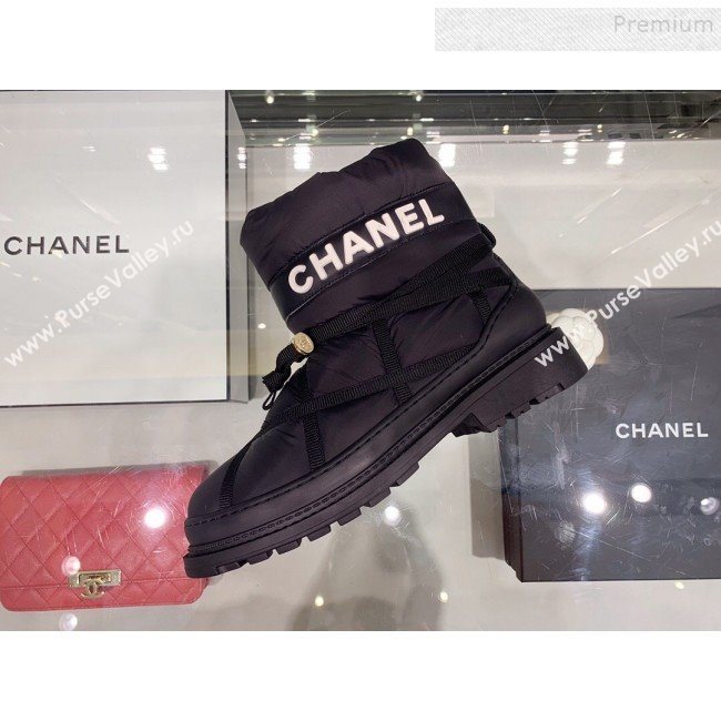 Chanel Down Feather Lambskin Fur Quilted Strap Short Boots Black 2019 (XO-9113022)