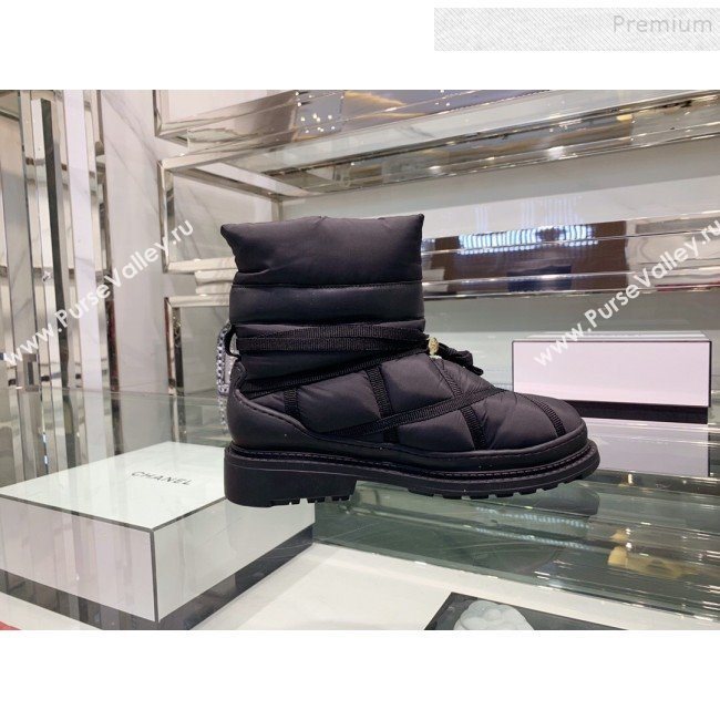 Chanel Down Feather Lambskin Fur Quilted Strap Short Boots Black 2019 (XO-9113022)