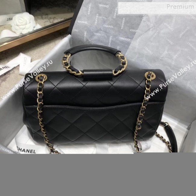 Chanel Quilted Lambskin Medium Flap Bag with Ring Top Handle AS1358 Black 2020 (KAIS-9112901)