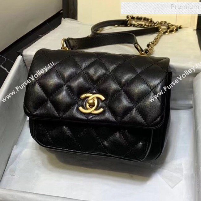 Chanel Quilted Calfskin Medium Flap Bag with Top Handle AS1155 Black 2020 (KAIS-9112903)