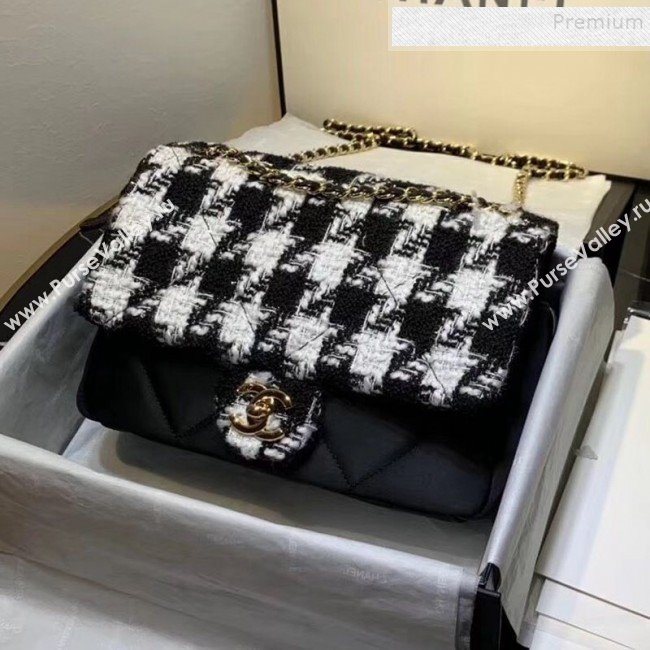 Chanel Quilted Calfskin and Houndstooth Tweed Medium Flap Bag AS1154 Black/White 2019 (KAIS-9112906)
