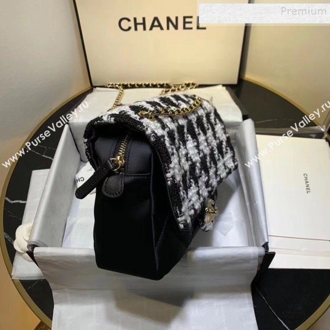 Chanel Quilted Calfskin and Houndstooth Tweed Medium Flap Bag AS1154 Black/White 2019 (KAIS-9112906)