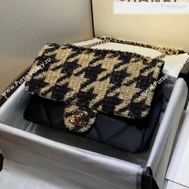 Chanel Quilted Calfskin and Houndstooth Tweed Medium Flap Bag AS1154 Black/Gold 2019 (KAIS-9112907)