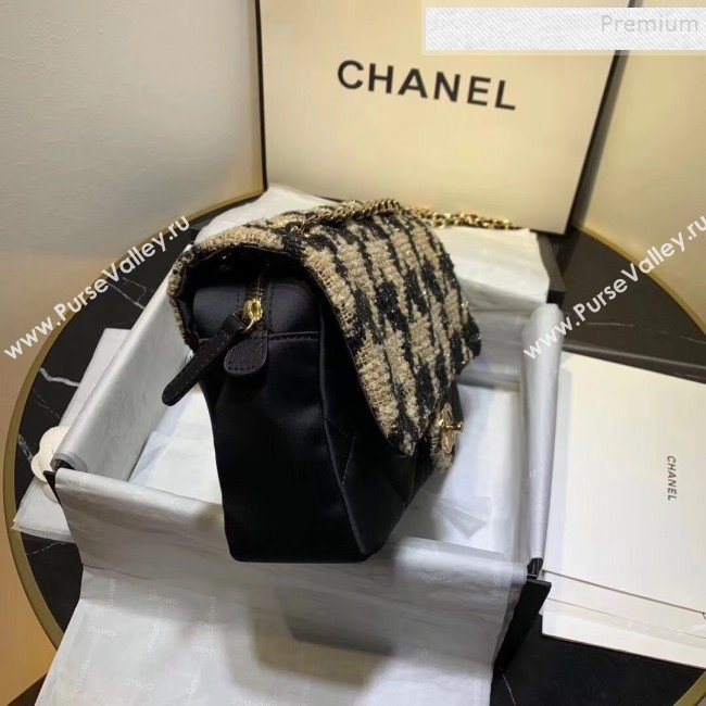 Chanel Quilted Calfskin and Houndstooth Tweed Medium Flap Bag AS1154 Black/Gold 2019 (KAIS-9112907)