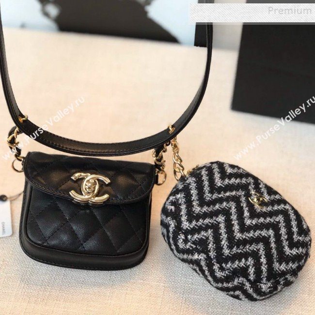 Chanel Quilted Leather Waist Bag and Coin Purse AP0743 Black/White 2019 (FM-9112915)
