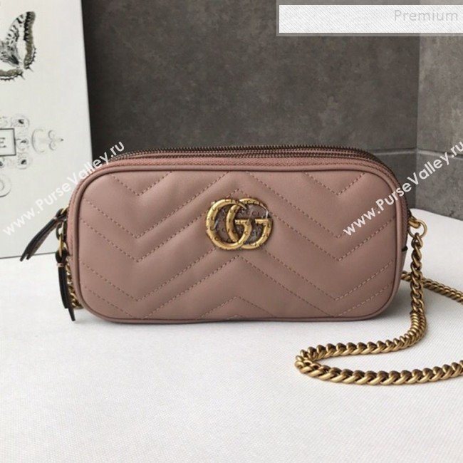 Gucci GG Marmont Mini Chain Bag 546581 Dusty Pink 2019 (DLH-9112921)