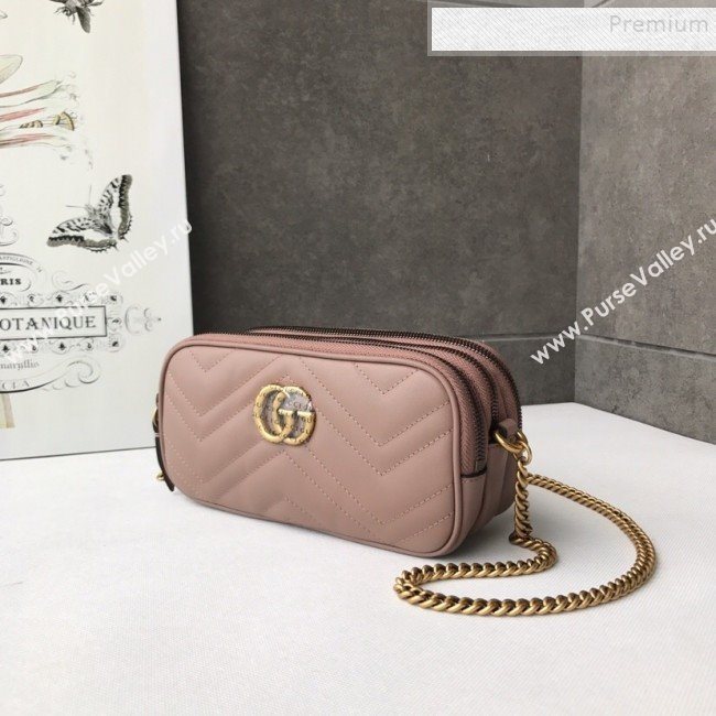 Gucci GG Marmont Mini Chain Bag 546581 Dusty Pink 2019 (DLH-9112921)