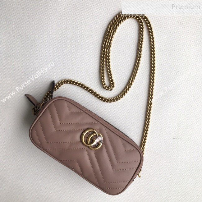 Gucci GG Marmont Mini Chain Bag 546581 Dusty Pink 2019 (DLH-9112921)