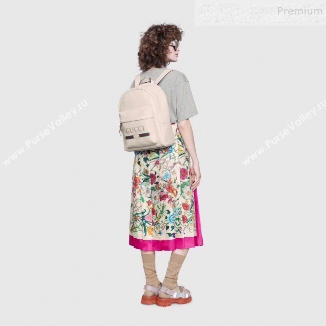 Gucci Logo Print Leather Backpack 547834 White 2019 (DLH-9112923)