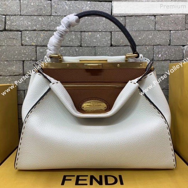 Fendi Peekaboo Iconic Romano Leather Medium Bag White 2019 (AFEI-9112927)
