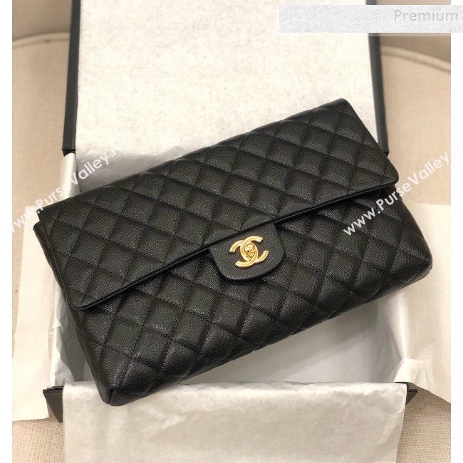 Chanel Quilted Grained Calfskin Flap Clutch A57650 Black 2019 (YD-9092910)