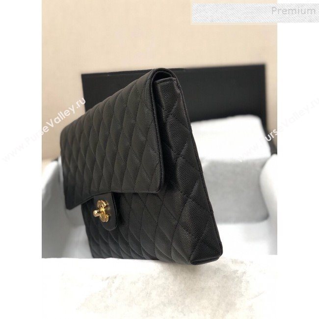 Chanel Quilted Grained Calfskin Flap Clutch A57650 Black 2019 (YD-9092910)