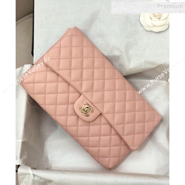 Chanel Quilted Grained Calfskin Flap Clutch A57650 Pink 2019 (YD-9092911)